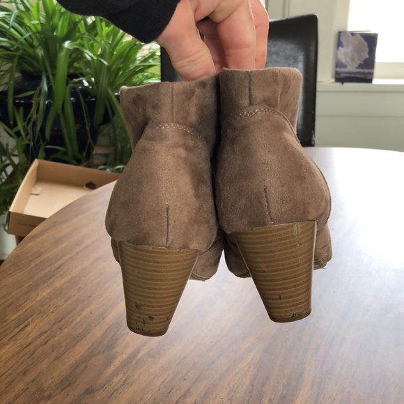 Faux suede stacked heel booties • Grayish Tan • 7.5 - 7 1/2 - Picture 3 of 7